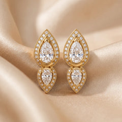 1.94 CT Pear Cut Diamond Double Halo Drop Earrings
