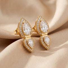 1.94 CT Pear Cut Diamond Double Halo Drop Earrings