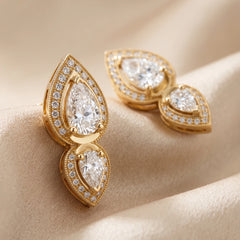 1.94 CT Pear Cut Diamond Double Halo Drop Earrings
