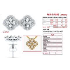 1.39 CT Pear Cut Diamond Clover Halo Stud Earrings