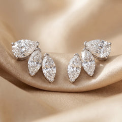 1.10 CT Pear & Marquise Cut Diamond Climber Stud Earrings