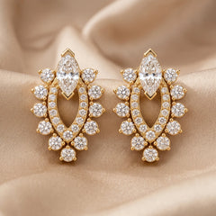1.45 CT Marquise & Round Diamond Halo Stud Earrings