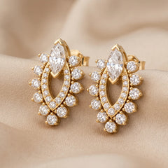 1.45 CT Marquise & Round Diamond Halo Stud Earrings