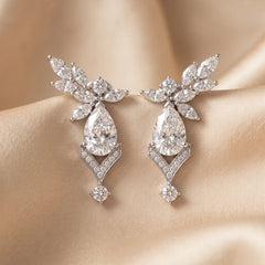 3.30 CT Pear & Marquise Cut Diamond Floral Drop Earrings