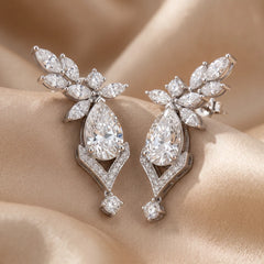 3.30 CT Pear & Marquise Cut Diamond Floral Drop Earrings