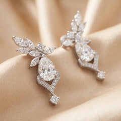 3.30 CT Pear & Marquise Cut Diamond Floral Drop Earrings