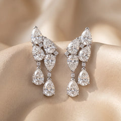 2.44 CT Pear Cut Diamond Cluster Drop Earrings