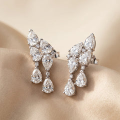 2.44 CT Pear Cut Diamond Cluster Drop Earrings