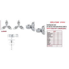 1.08 CT Marquise Cut Diamond Trio Cluster Stud Earrings