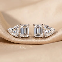 2.40 CT Emerald & Heart Cut Diamond Stud Earrings