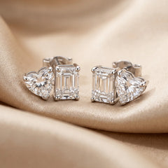 2.40 CT Emerald & Heart Cut Diamond Stud Earrings