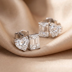 2.40 CT Emerald & Heart Cut Diamond Stud Earrings