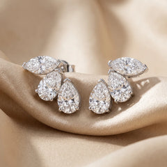 1.02 CT Marquise & Pear Cut Diamond Climber Stud Earrings