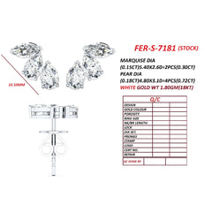 1.02 CT Marquise & Pear Cut Diamond Climber Stud Earrings