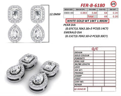 0.64 CT Emerald-cut & Pear Diamond Halo Drop Earrings