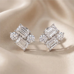 2.48 CT Emerald-Cut & Round Cluster Earrings