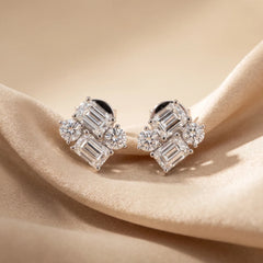 2.48 CT Emerald-Cut & Round Cluster Earrings