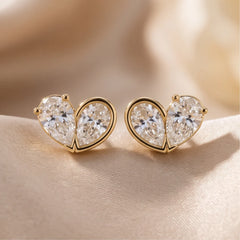 1.80 CT Double Pear Diamond Heart Stud Earrings