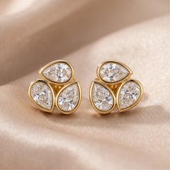 1.20 CT Pear Diamond Bezel-Set Trio Cluster Stud Earrings