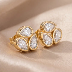 1.20 CT Pear Diamond Bezel-Set Trio Cluster Stud Earrings