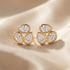 1.20 CT Pear Diamond Bezel-Set Trio Cluster Stud Earrings
