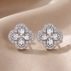 1.39 CT Pear Floral Cluster Halo Stud Earrings