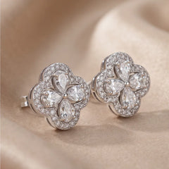 1.39 CT Pear Floral Cluster Halo Stud Earrings