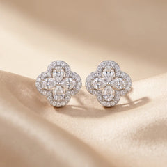 1.39 CT Pear Floral Cluster Halo Stud Earrings