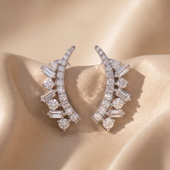 0.53 CT Baguette & Round Diamond Ear Climber Earrings