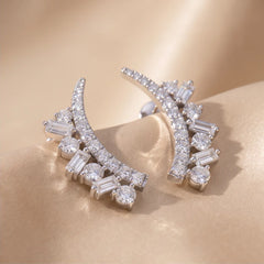 0.53 CT Baguette & Round Diamond Ear Climber Earrings