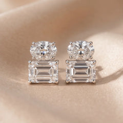 2.90 CT Emerald-cut & Oval Diamond Stud Earrings