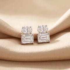 2.90 CT Emerald-cut & Oval Diamond Stud Earrings