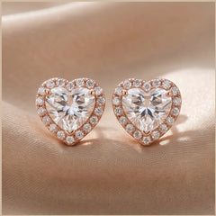 3.60 CT Heart & Pink Diamond Halo Stud Earrings