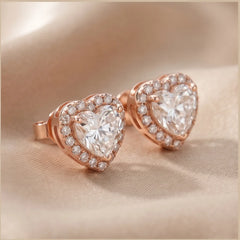 3.60 CT Heart & Pink Diamond Halo Stud Earrings