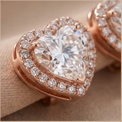 3.60 CT Heart & Pink Diamond Halo Stud Earrings
