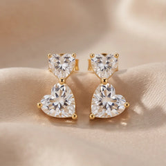 2.4 CT Double Heart Diamond Drop Earrings