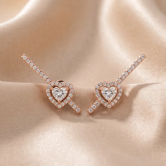 0.76 CT Heart Diamond Halo Bar Earrings