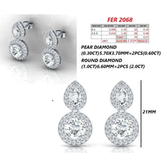 3.17 CT Pear & Round Cut Diamond Halo Earrings