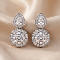 3.17 CT Pear & Round Cut Diamond Halo Earrings