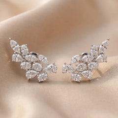 1.08 CT Multi Shape Diamond Floral Cluster Stud Earrings