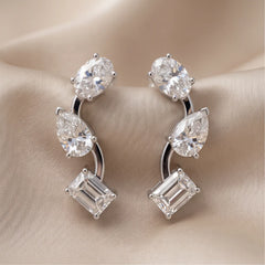 3.40 CT Oval, Pear & Emerald-Cut Diamond Ear Climbers Earrings