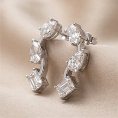 3.40 CT Oval, Pear & Emerald-Cut Diamond Ear Climbers Earrings