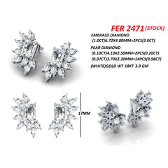 3.18 CT Emerald-cut & Pear Diamond Cluster Stud Earrings