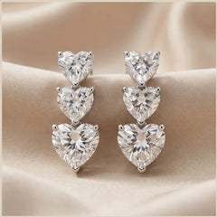 3.50 CT Heart Cut Diamond Triple Drop Earrings