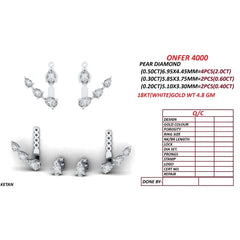 3 CT Pear Diamond Ear Jacket Earrings