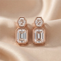 3.00 CT Emerald-cut & Hexagon Diamond Drop Earrings