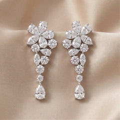 7.36 CT Pear, Marquise & Round Diamond Floral Drop Earrings