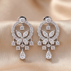 1.27 CT Multi Shape Diamond Floral Drop Earrings