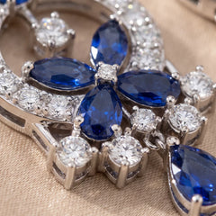1.27 CT Multi Shape Sapphire & Diamond Floral Drop Earrings