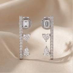 0.88 CT Multi-Shape Diamond Geometric Drop Earrings